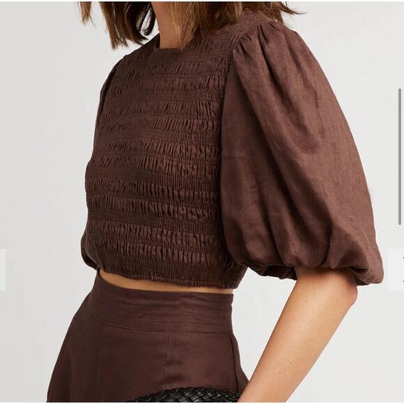 Dissh brown frankie linen smocked crop top - Picture 4 of 4